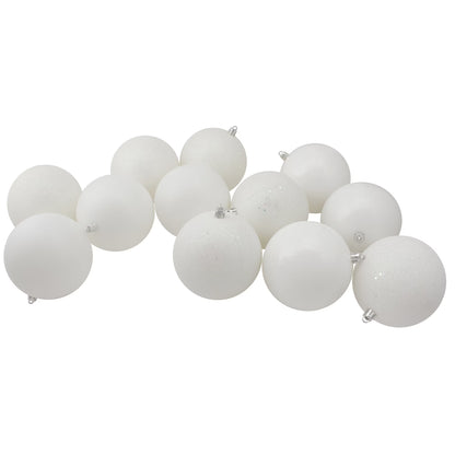 12Ct Shatterproof 4-Finish Christmas Ball Ornament Set 4" - White