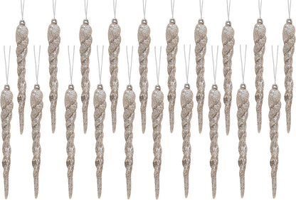 ® 12Cm Glitter Icicle Decorations - Luxury Christmas Tree Trims (Mint Green, Pack of 20)