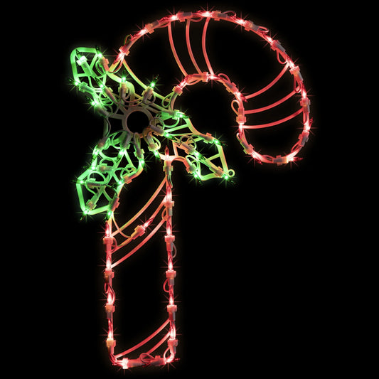 18" Lighted Candy Cane with Holly Christmas Window Silhouette Decoration
