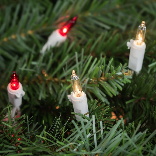 100-Count Red and Clear Mini Christmas Light Set, 20.25Ft White Wire