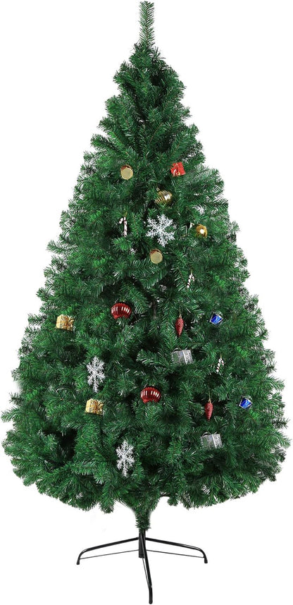 7 FT Christmas Pine Tree Artificial Fake Xmas Tree with Solid Metal Stand and Decoration for Festival Party Holiday Decorations,Green
