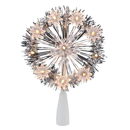 7" Silver Pre-Lit Snowflake Starburst Christmas Tree Topper - Clear Lights