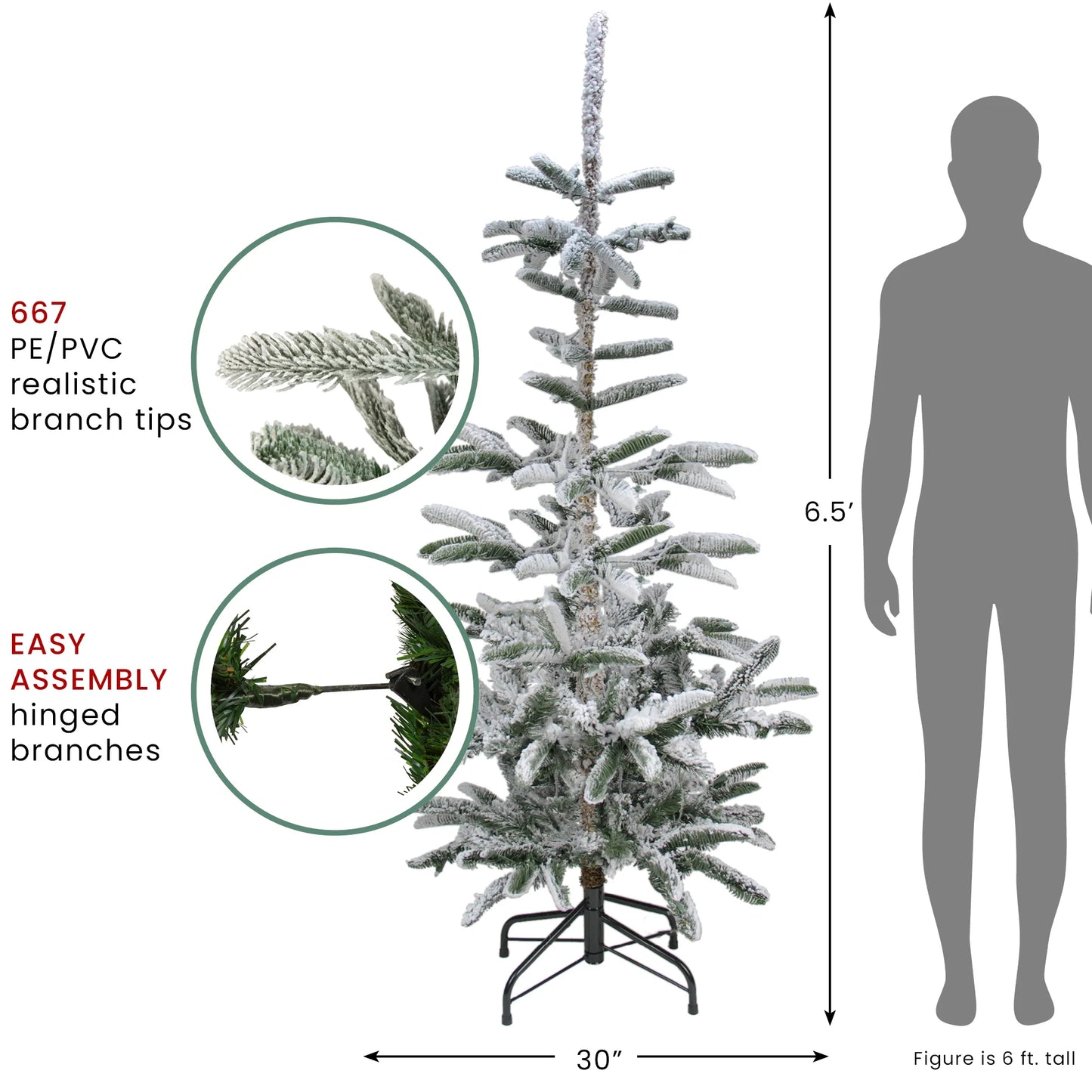 Real Touch™️ Slim Flocked Nordmann Fir Artificial Christmas Tree - 6.5' - Unlit