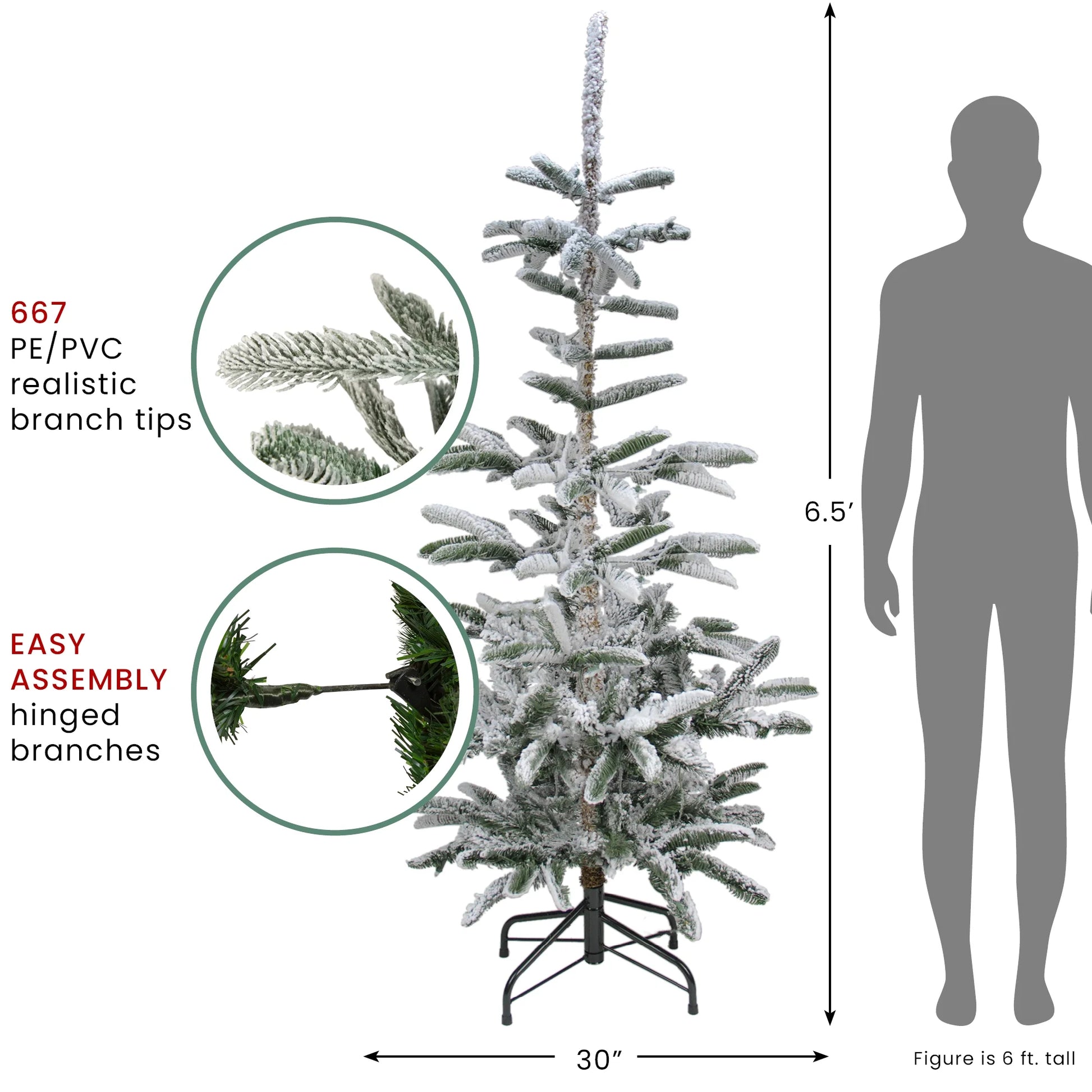 Real Touch™️ Slim Flocked Nordmann Fir Artificial Christmas Tree - 6.5' - Unlit