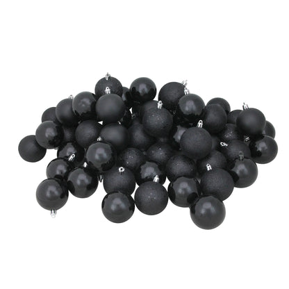 Shatterproof 4-Finish Christmas Ball Ornaments 2.5" (60Mm) - Black - 60Ct