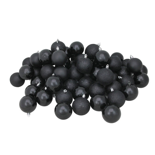 Shatterproof 4-Finish Christmas Ball Ornaments 2.5" (60Mm) - Black - 60Ct