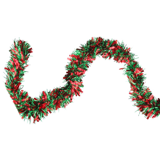 50' X 4" Unlit Shiny Green/Red Tinsel Christmas Garland