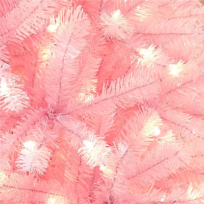 4.5Ft Pre-Lit Fir Artificial Christmas Tree with Foldable Stand, Pink