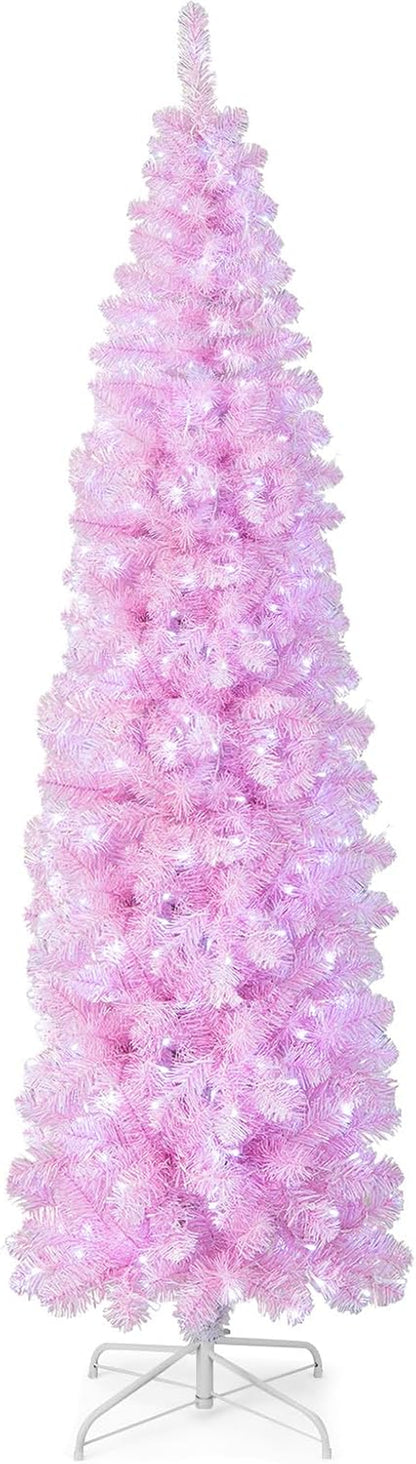 6Ft Sliver Pencil Christmas Tree, Artificial Slim Tree, Electroplated Technology, Xmas Decor for Indoor and Outdoor