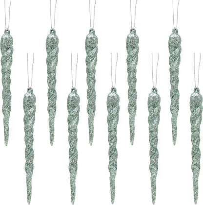 ® 12Cm Glitter Icicle Decorations - Luxury Christmas Tree Trims (Mint Green, Pack of 20)