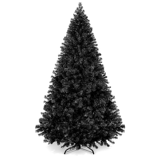 4.5Ft Artificial Full Black Christmas Tree Holiday Decoration W/ 362 Branch Tips, Foldable Base