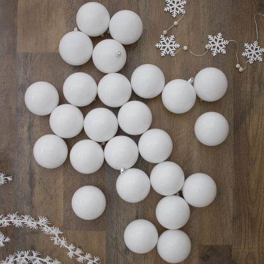 32Ct Winter White Shatterproof Shiny Christmas Ball Ornaments 3.25 Inches 80Mm