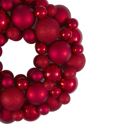 3-Finish Shatterproof Ball Christmas Wreath - 13" - Red - Unlit