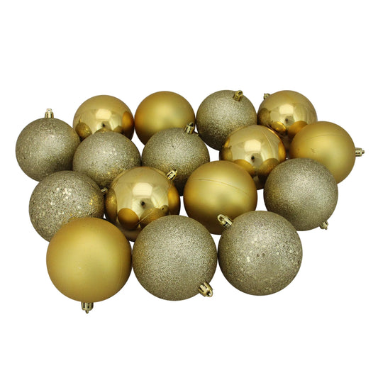 Shatterproof 4-Finish Christmas Ball Ornaments - 3" (75Mm) - Vegas Gold - 16Ct