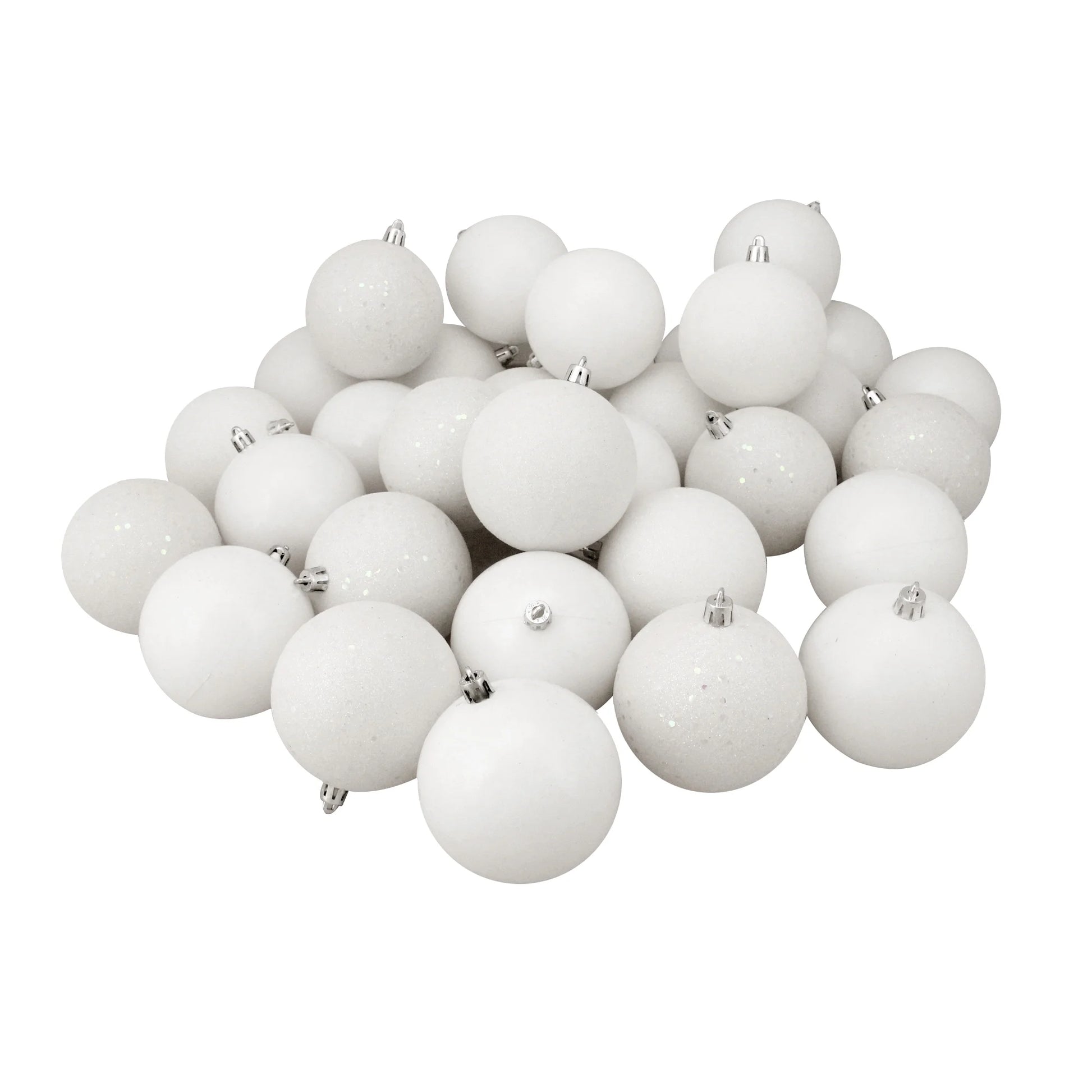 32Ct Shatterproof 4-Finish Christmas Ball Ornament Set 3.25" - White