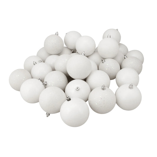 32Ct Shatterproof 4-Finish Christmas Ball Ornament Set 3.25" - White