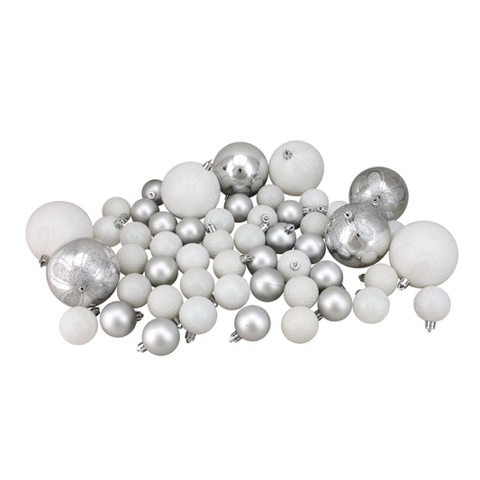 125Ct Shatterproof 4-Finish Christmas Ornament Set 5.5" - White/Silver