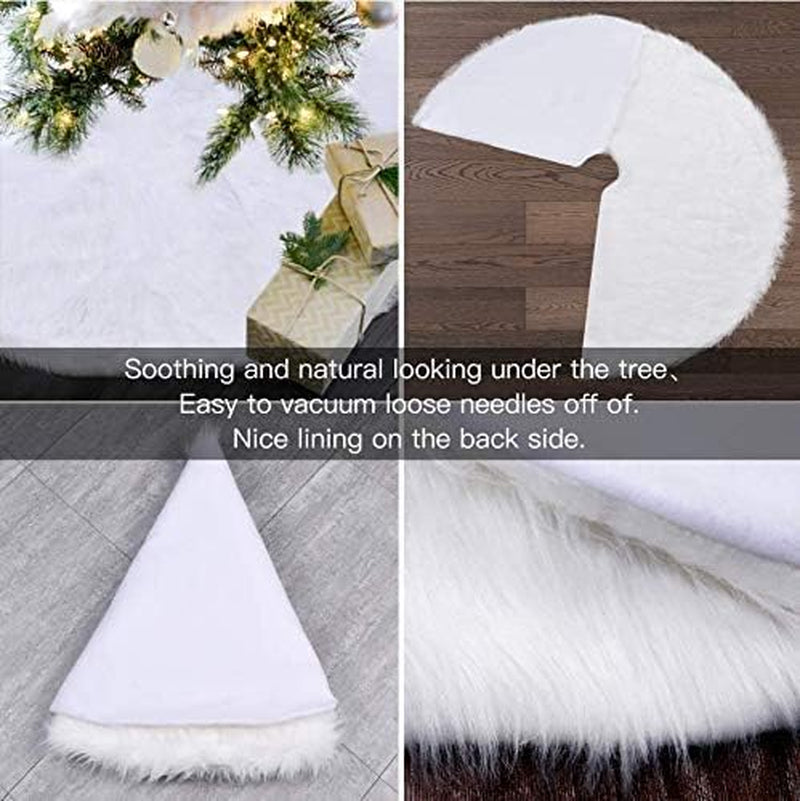 Christmas Tree Skirt, 48 Inch White Soft Faux Fur Tree Skirts Plush Christmas Decorations, White Ornaments Christmas Tree Skirts Xmas Decorations Indoor Holiday Party Decor