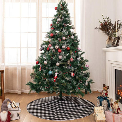 Home Buffalo Plaid Christmas Tree Skirt 90Cm Black and White Checkered Christmas Tree Skirt for Christmas New Year Home Party Decorations Xmas Tree Skirt (Black & White, 35Inches)