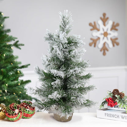 Pine Artificial X-Mas Tree in Burlap Base, 18", White