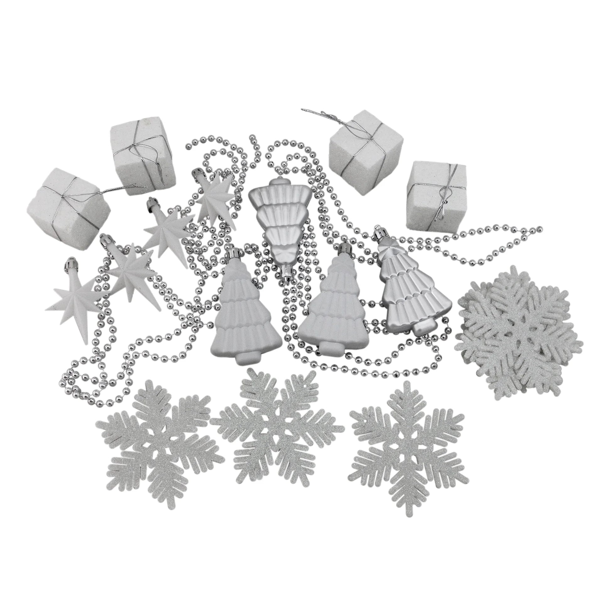 125Ct Shatterproof 4-Finish Christmas Ornament Set 5.5" - White/Silver