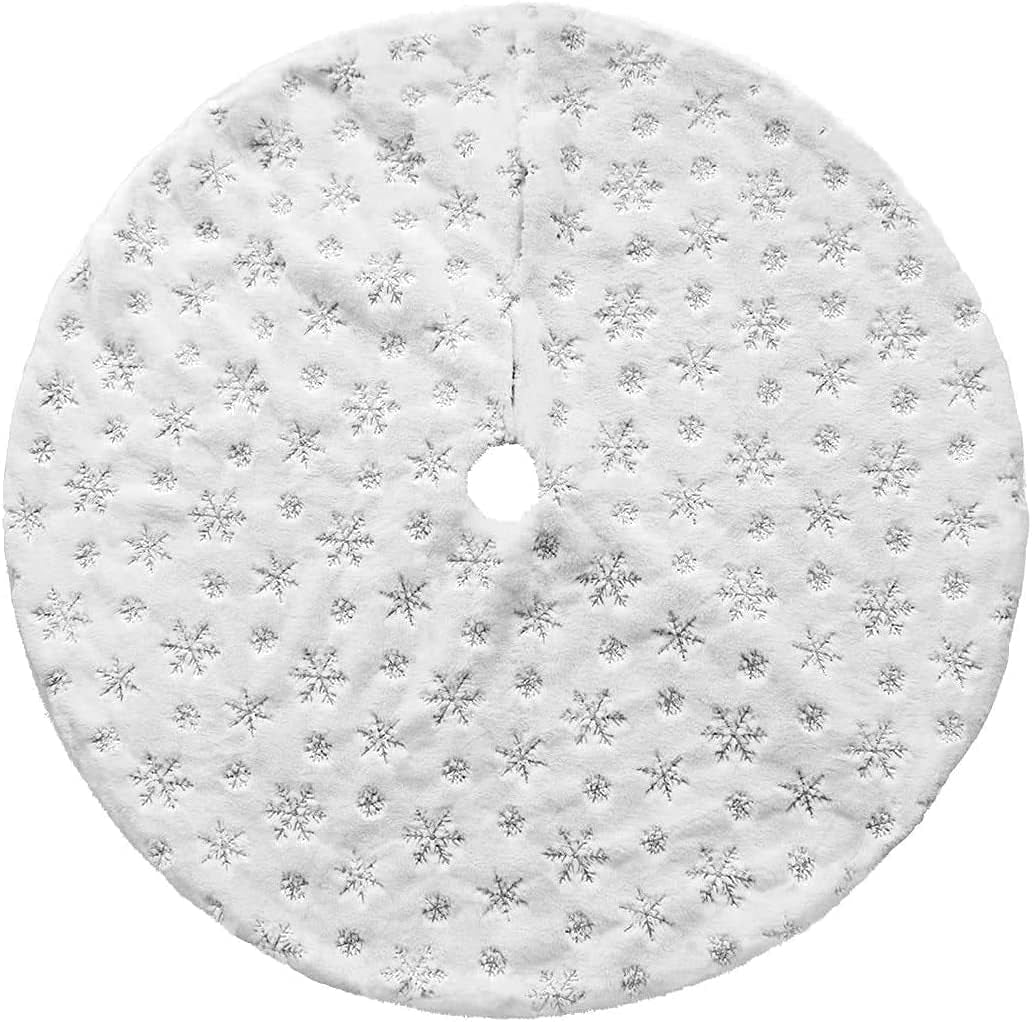 36Inch White Christmas Tree Skirt - for 5FT 6FT 7FT Xmas Tree Snowflake Christmas Tree Skirt