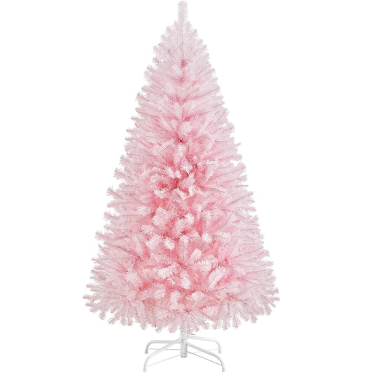 4.5Ft Pre-Lit Fir Artificial Christmas Tree with Foldable Stand, Pink