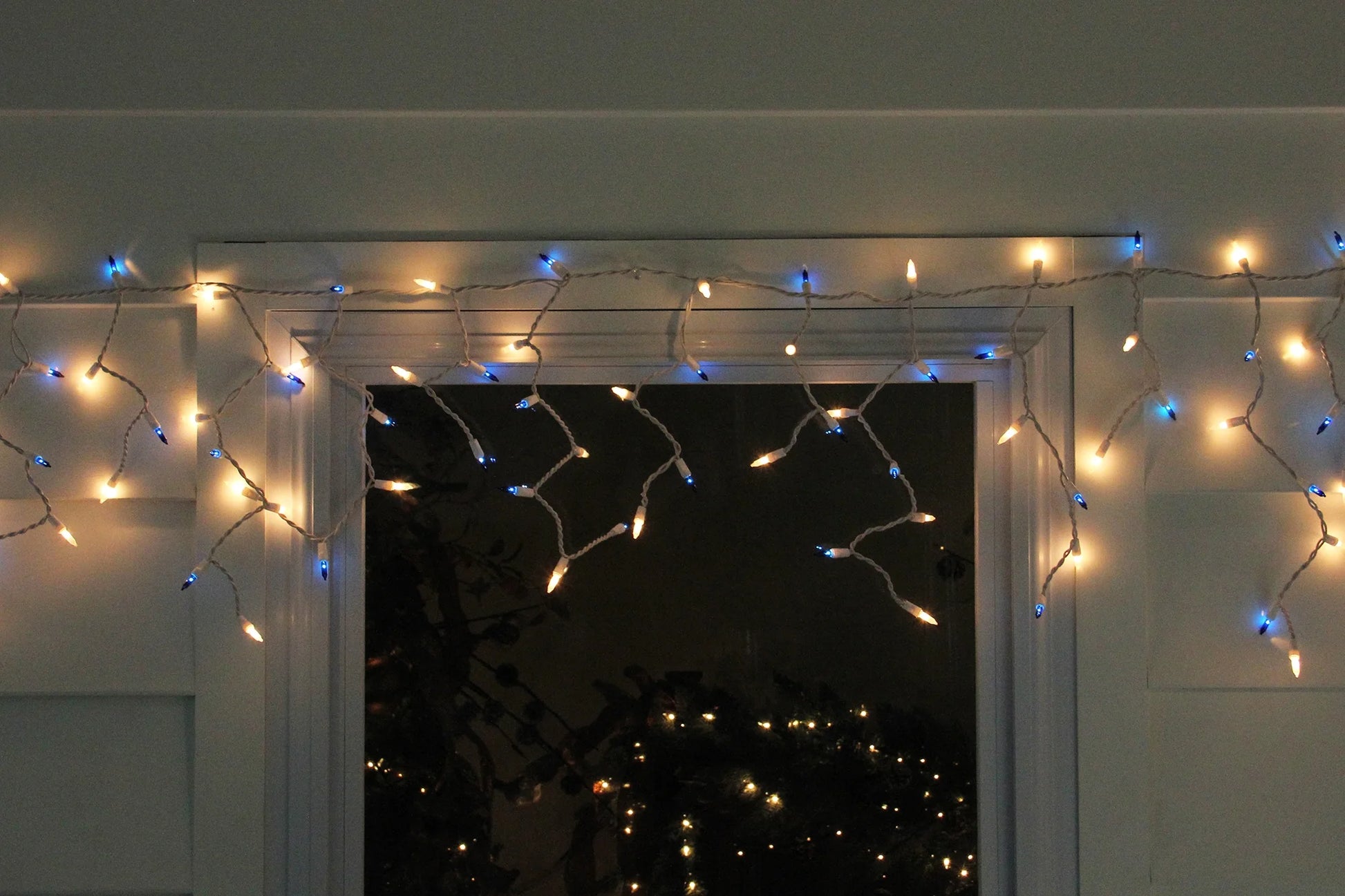 150Ct Blue & Clear Mini Icicle Christmas Lights - White Wire