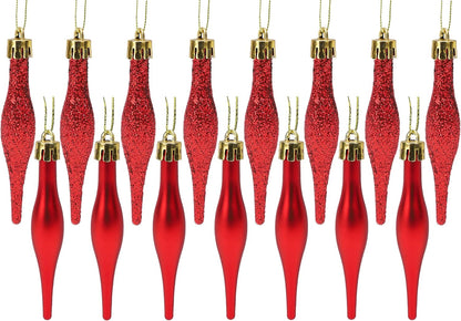 ® Pack of 15-8.5Cm Droplet Baubles - Matte & Glitter Design - Christmas Ornaments (Rioja Red)