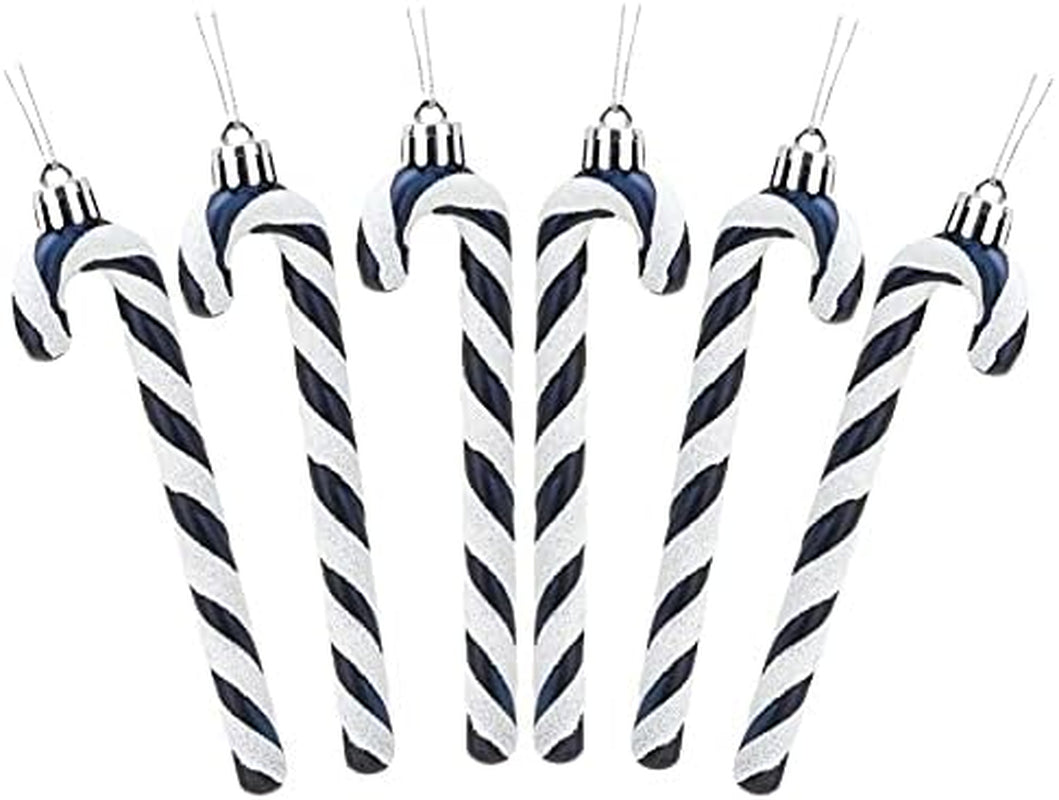 ® Pack of 6-13Cm Glitter Candy Cane Christmas Tree Decorations/Ornaments (Black & White)