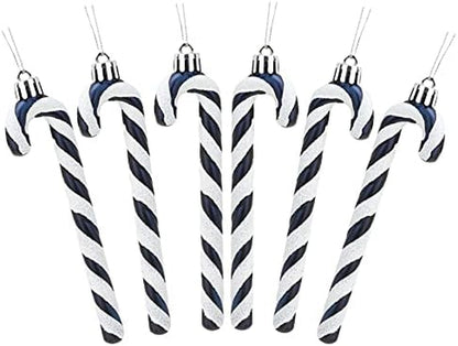 ® Pack of 6-13Cm Glitter Candy Cane Christmas Tree Decorations/Ornaments (Black & White)