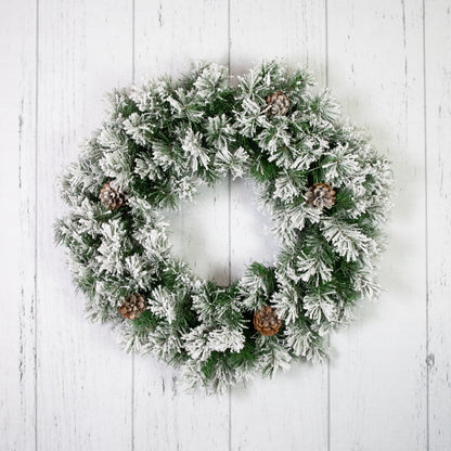 36" Unlit Flocked Angel Pine with Pine Cones Artificial Christmas Wreath