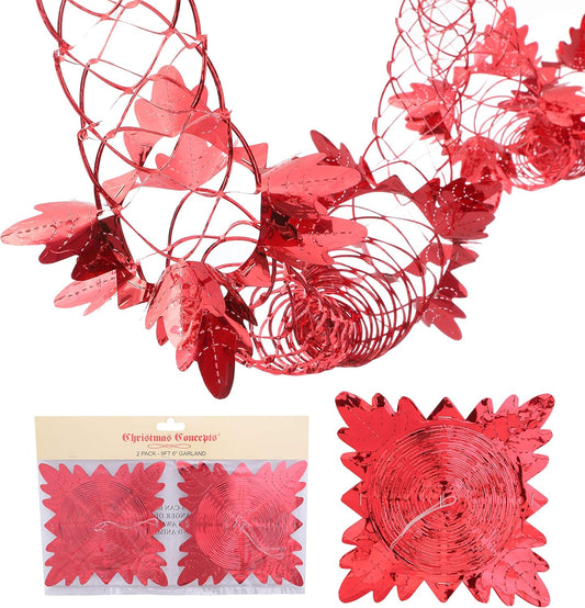 Christmas Garland 9ft Red – 2 Piece Hanging Decoration Set