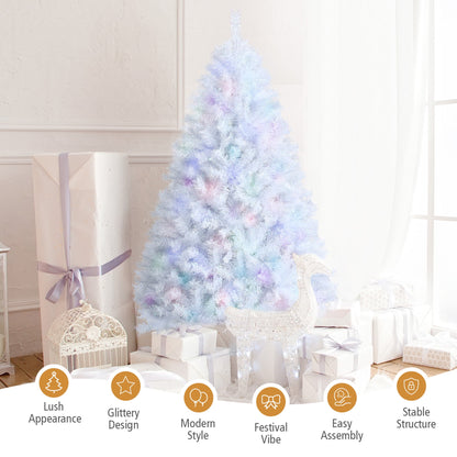 6 FT White Artificial Christmas Tree Hinged Unlit Iridescent Xmas Tree