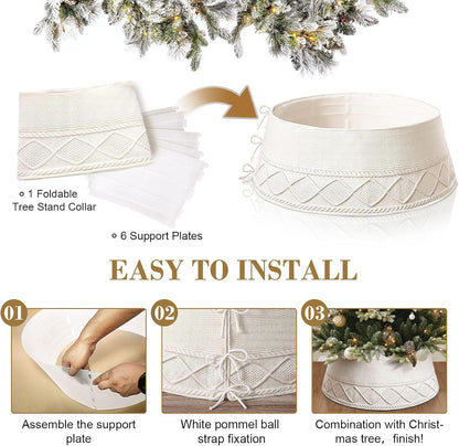 Knitted Christmas Tree Collar - Cream Chunky Cable Knit Ring for Artificial Trees, Farmhouse Rustic Stand Base Cover for Xmas Home Decor