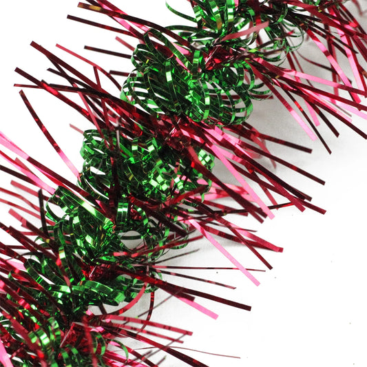 50' X 3" Unlit Shiny Red/Green Spiral Center Tinsel Christmas Garland