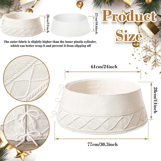 Knitted Christmas Tree Collar - Cream Chunky Cable Knit Ring for Artificial Trees, Farmhouse Rustic Stand Base Cover for Xmas Home Decor
