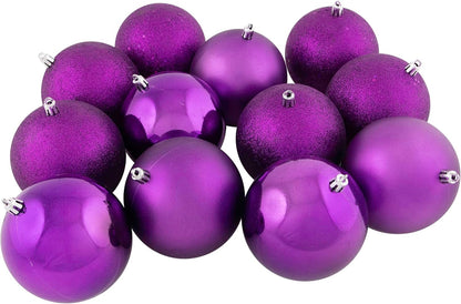 12Ct Purple Shatterproof 4-Finish Christmas Ball Ornaments 4" (100Mm)