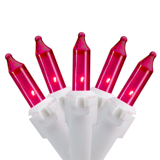 100Ct Mini Christmas String Lights Magenta Pink - 20.25' White Wire