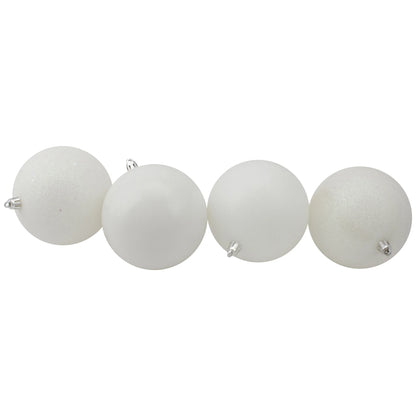 12Ct Shatterproof 4-Finish Christmas Ball Ornament Set 4" - White