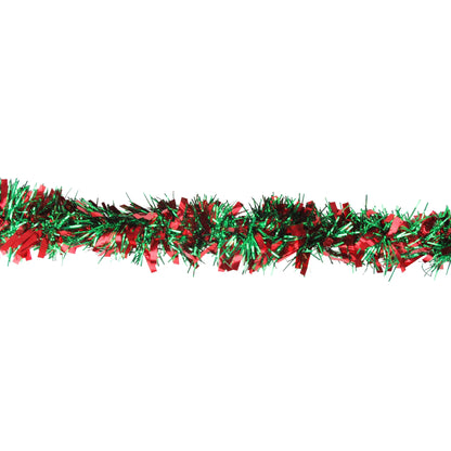 50' X 4" Unlit Shiny Green/Red Tinsel Christmas Garland