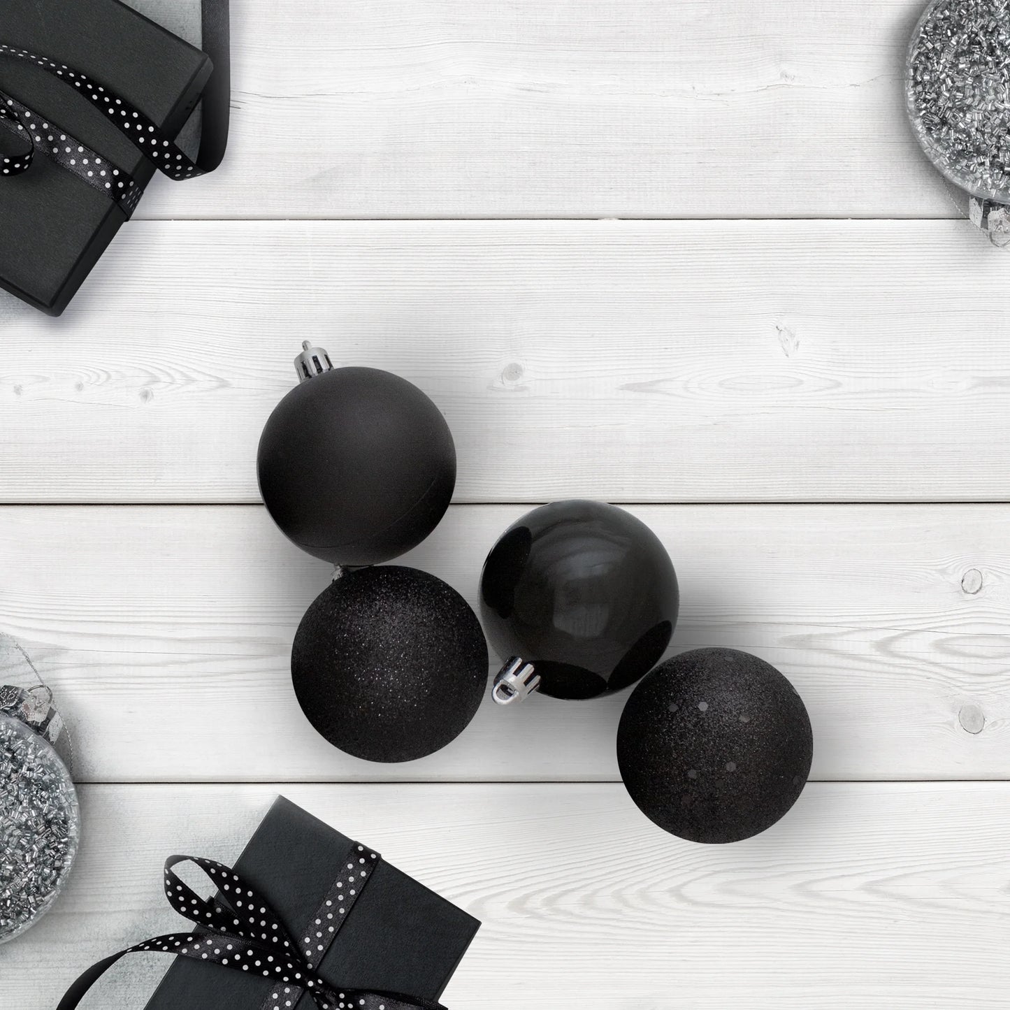 Shatterproof 4-Finish Christmas Ball Ornaments 2.5" (60Mm) - Black - 60Ct