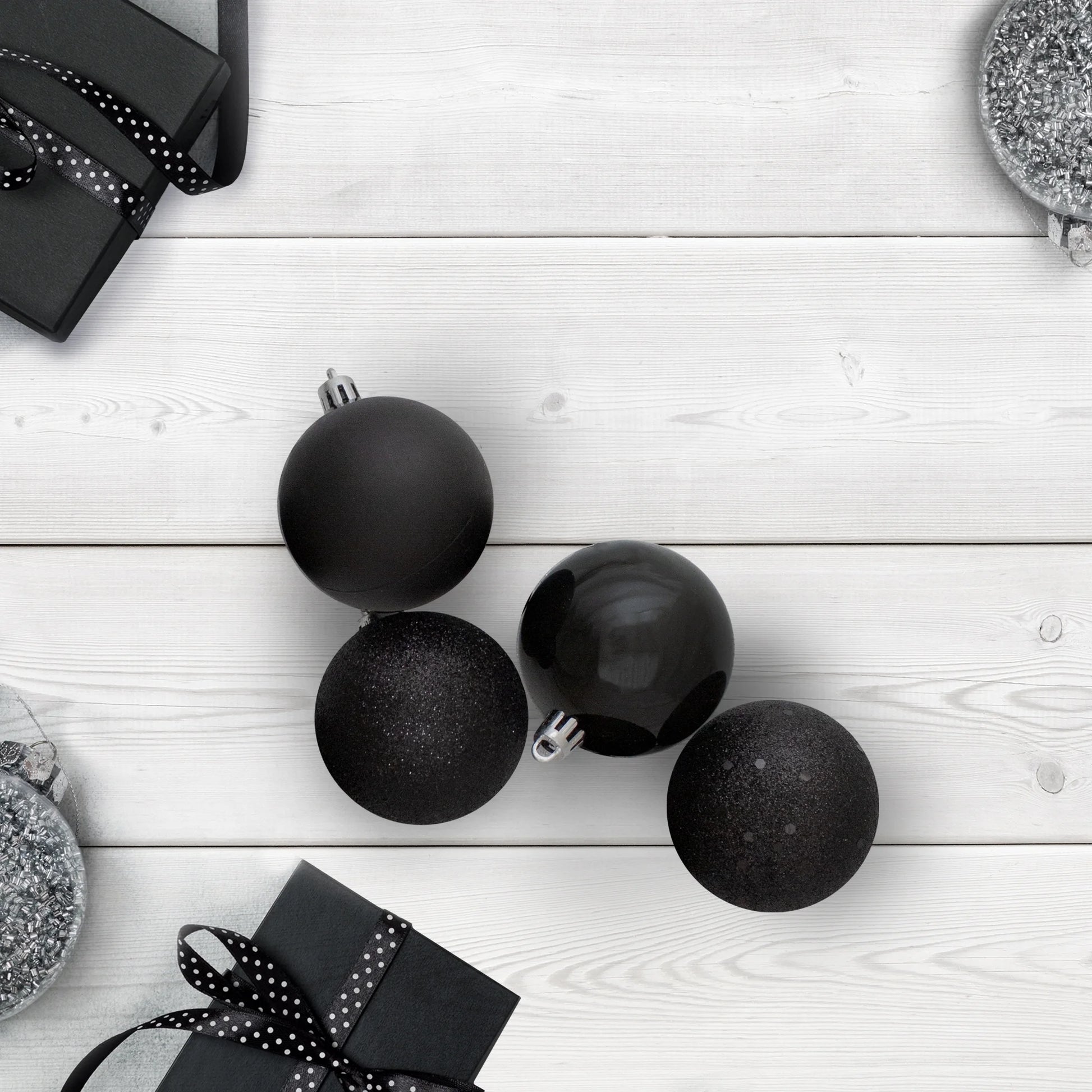 Shatterproof 4-Finish Christmas Ball Ornaments 2.5" (60Mm) - Black - 60Ct