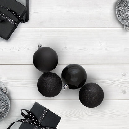 Shatterproof 4-Finish Christmas Ball Ornaments 2.5" (60Mm) - Black - 60Ct
