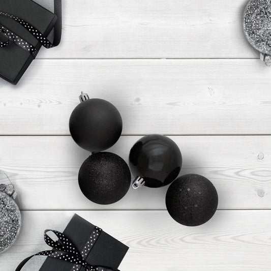 Shatterproof 4-Finish Christmas Ball Ornaments 2.5" (60Mm) - Black - 60Ct