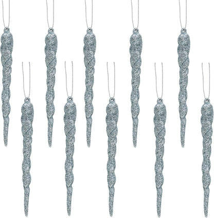 ® 12Cm Glitter Icicle Decorations - Luxury Christmas Tree Trims (Mint Green, Pack of 20)