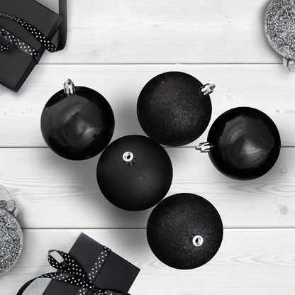 Shatterproof 4-Finish Christmas Ball Ornaments 3.25" (80Mm) - Jet Black - 32Ct