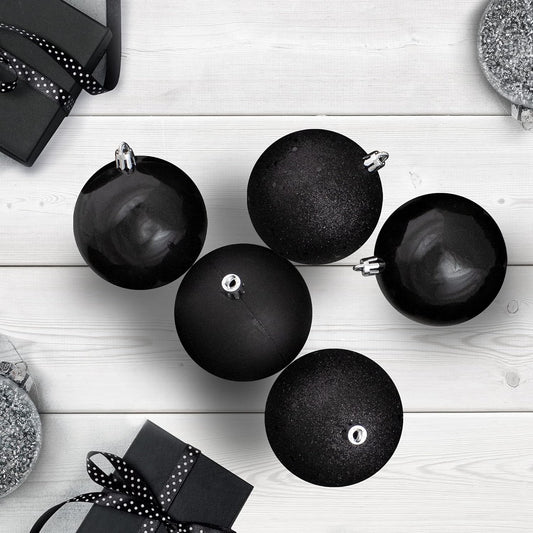 Shatterproof 4-Finish Christmas Ball Ornaments 3.25" (80Mm) - Jet Black - 32Ct