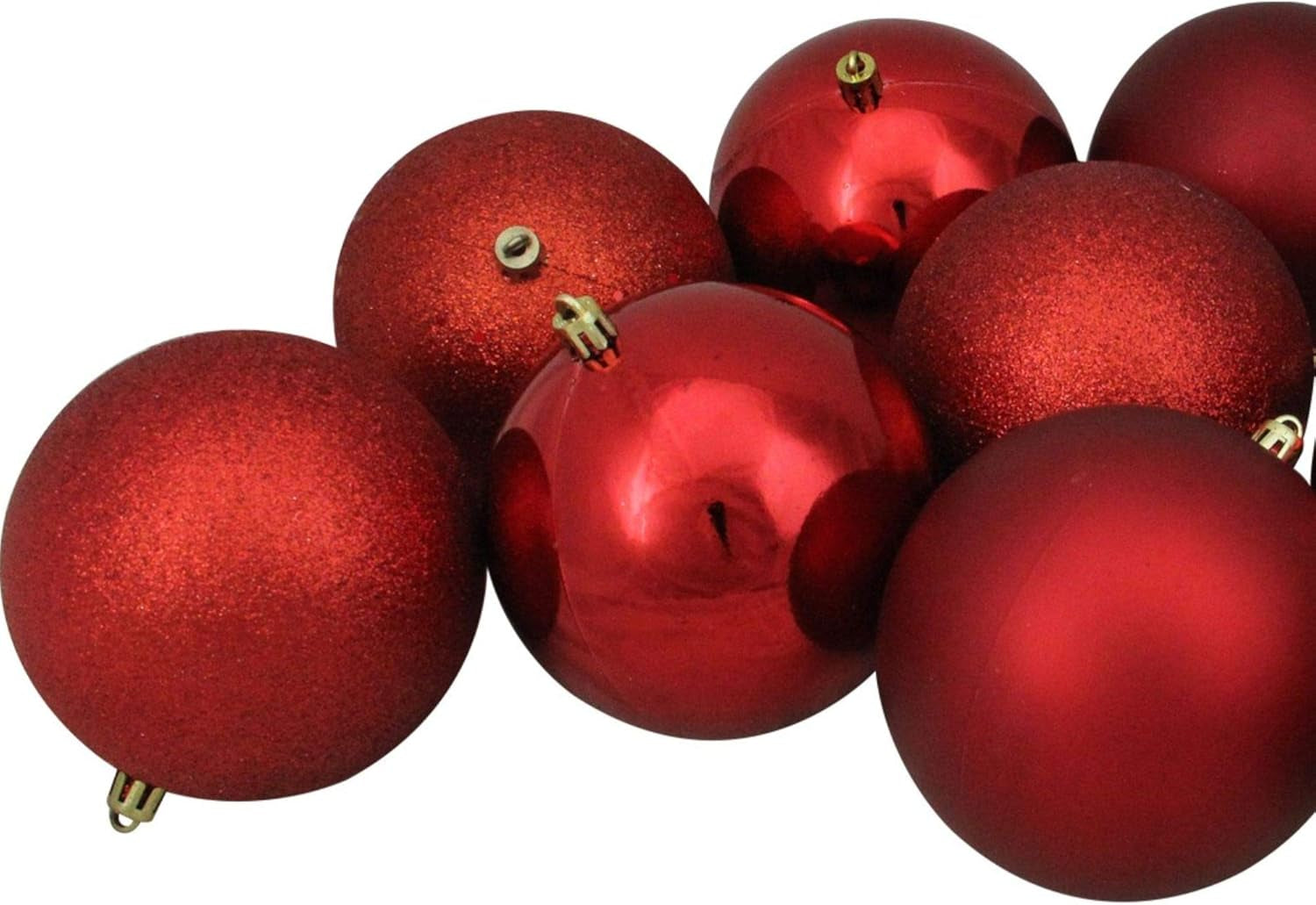Shatterproof 4-Finish Christmas Ball Ornaments - 4" (100Mm) - Red - 12Ct