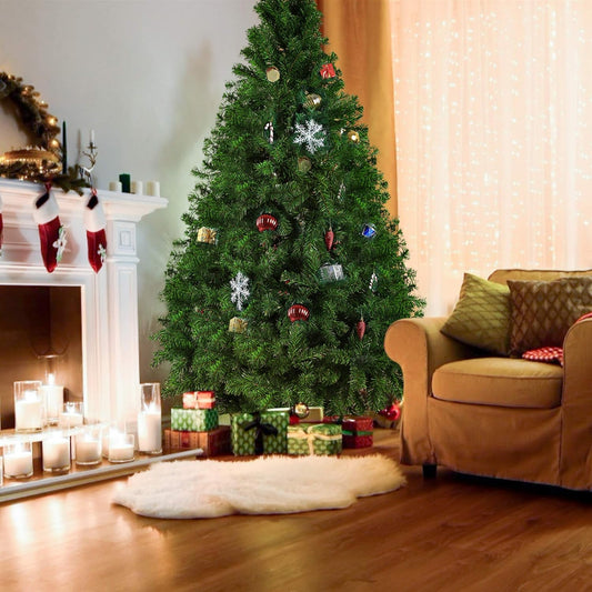 7 FT Christmas Pine Tree Artificial Fake Xmas Tree with Solid Metal Stand and Decoration for Festival Party Holiday Decorations,Green